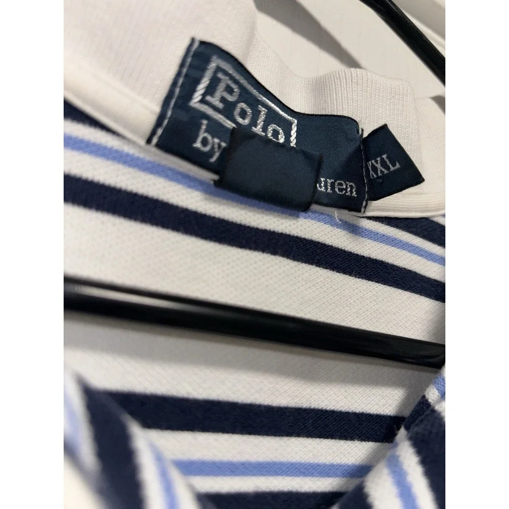 Polo Ralph Lauren Vintage Short Sleeve Polo Shirt Men's XXL White Blue Stripe 90